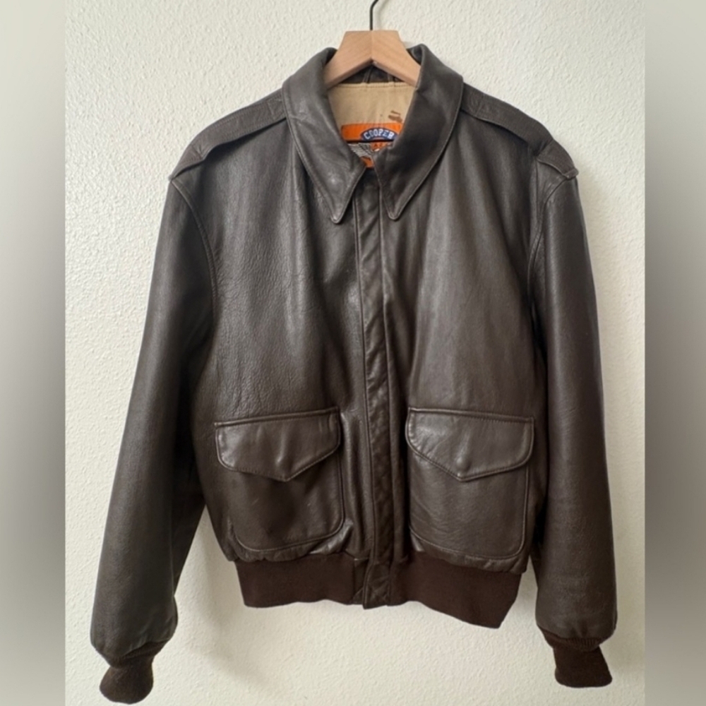 Dark Brown Leather Bomber Jacket - Men's